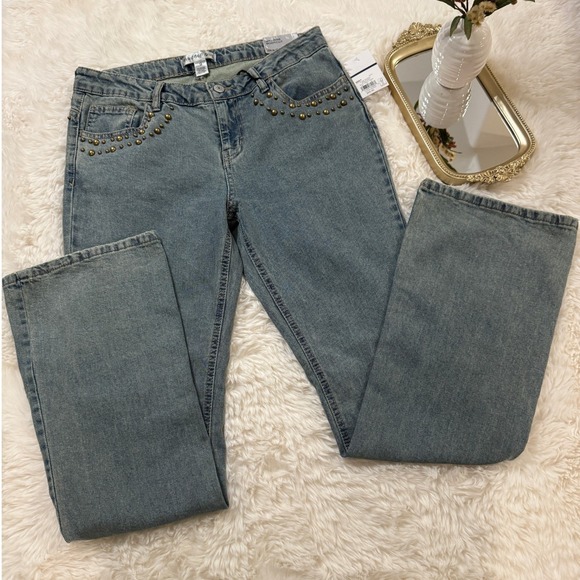 Madden Girl Denim - Madden Girl Mid Rise Bootcut Jeans Blue Studded Denim Size 9 NEW